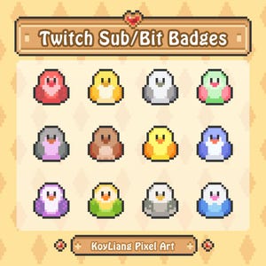 Twitch Sub Badges with Cute Bird Design - Colorful Bit Badges, Stream Graphics Download