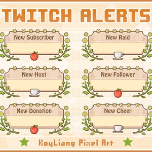 Twitch Alerts Package in Cottagecore Aesthetic Design, New Follower Notification Bar, Stream Pop Up Windows