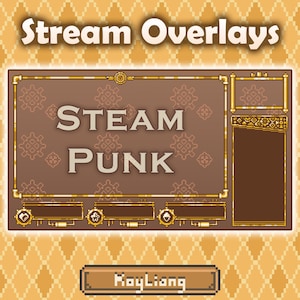 Steampunk Twitch Overlays: Streaming Screen Border, Retro Pixel Style