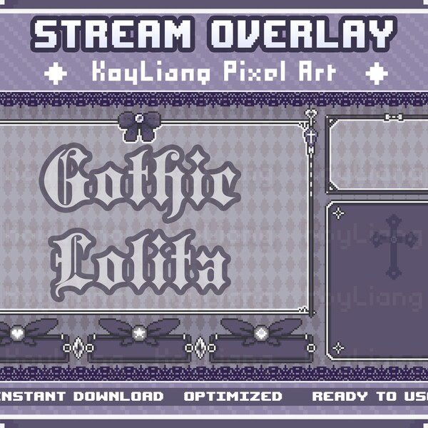 Twitch Overlays Bundle in Gothic Lolita Style - Dark Theme, Pixel Art, Stream Layout