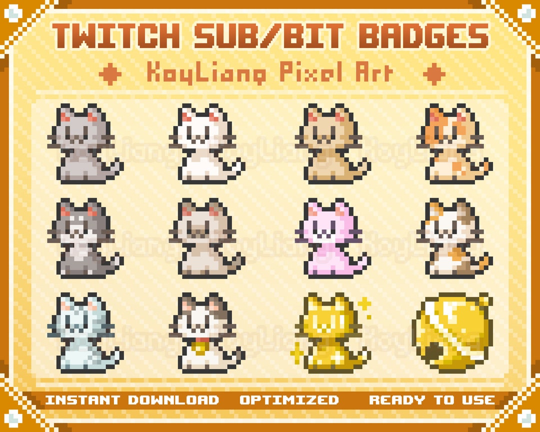 Twitch Sub Badges With Cute Kittens in Retro 8bit Style, Pixel Cat Bit
