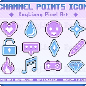 Cute Channel Points Icon for Twitch in 8Bit Style, Pixel Emotes or Perks Logo for Streaming Sites