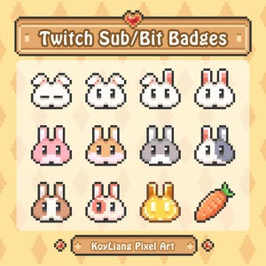 Rabbit Sub Badges for Twitch: Cute Little Bunny, Bit Tier Badges, Pixel Stream Graphics