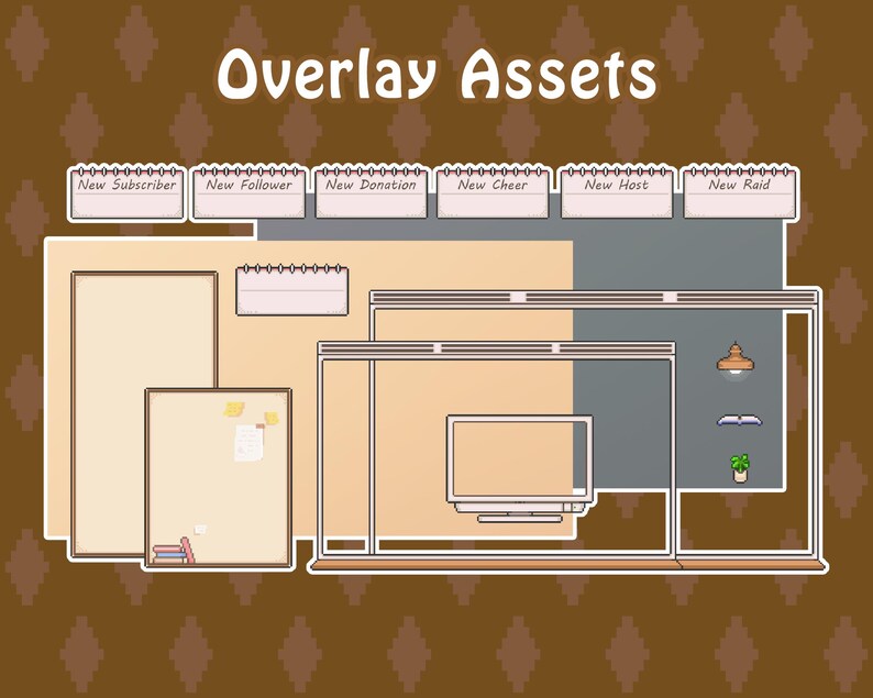Twitch Overlay in Retro Pixel Style, Cozy Stream Layout Bundle Download ...