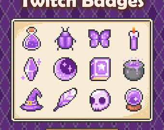 Mystic Purple Witch Pixel Art Sub/bit Badges for Twitch (digital