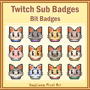 Cat Sub Badges in Cute Pixel Art Style, 12x Cute Kitty Sub Badges Bundle, Twitch Badges Package Download