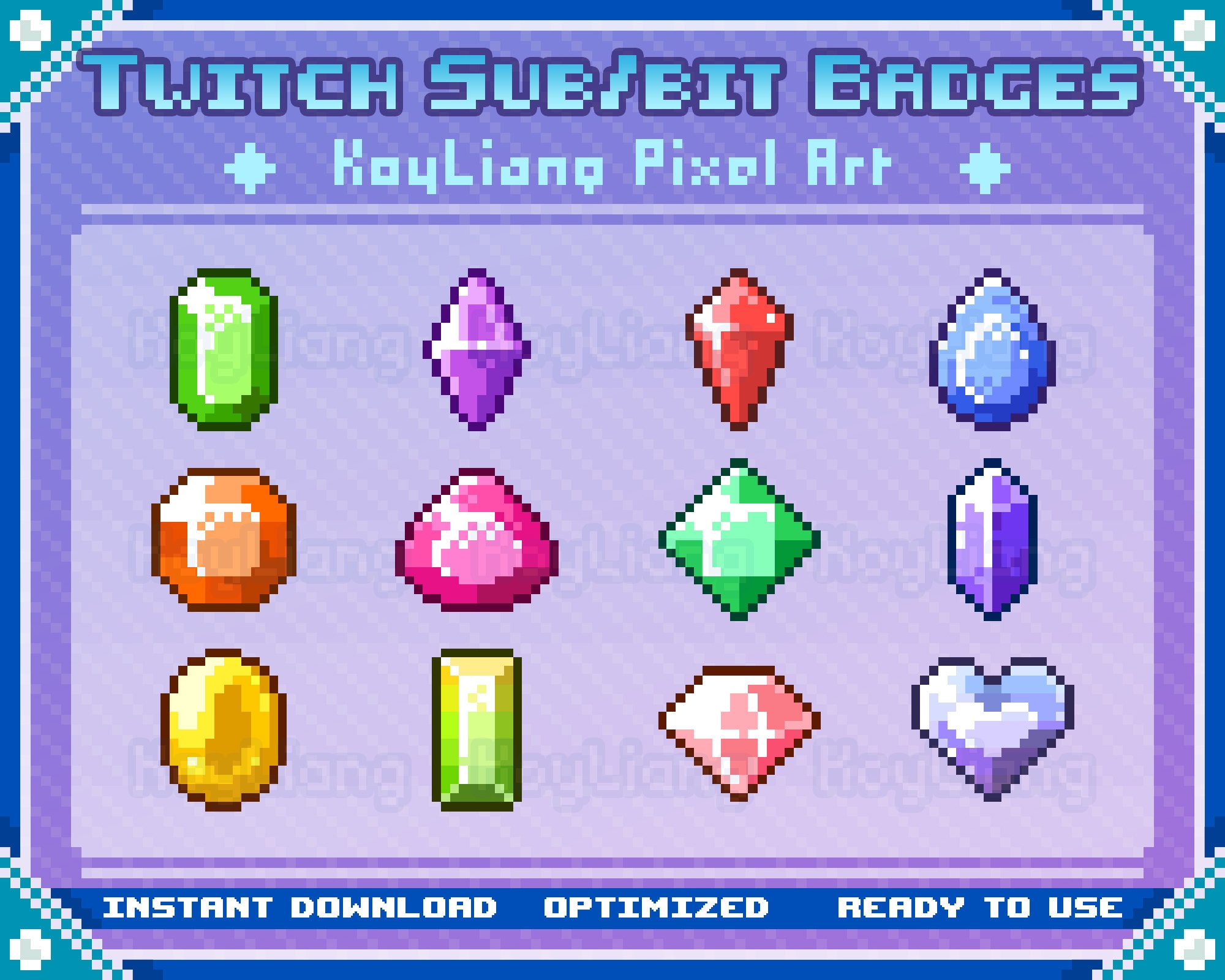 PIXEL Diamonds / Crystal Twitch Sub Badges and Discord Emotes 