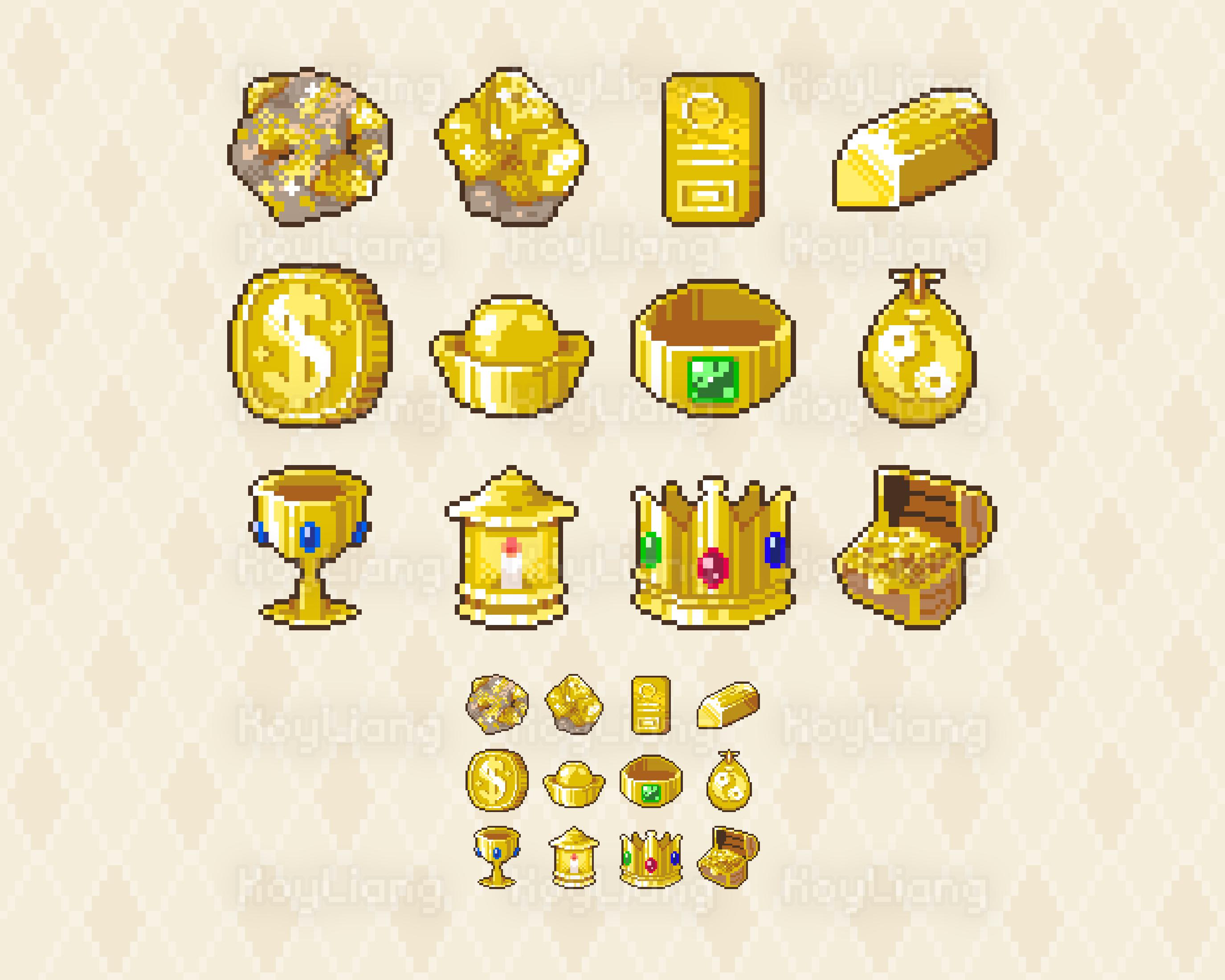 Golden Pixel Discord Icons: Treasure & Money Emojis - Etsy