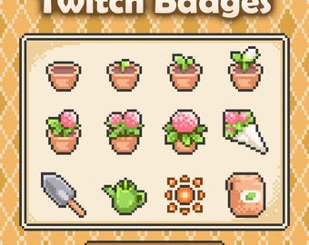 Pixel Art Twitch-badges: potplant en bloemen