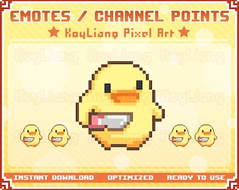 Twitch Duck Emotes, Cute and Funny Meme, Duck with Knife, Pixel Channel Points Icon, Gaming Streamer, Subscriber Reward
