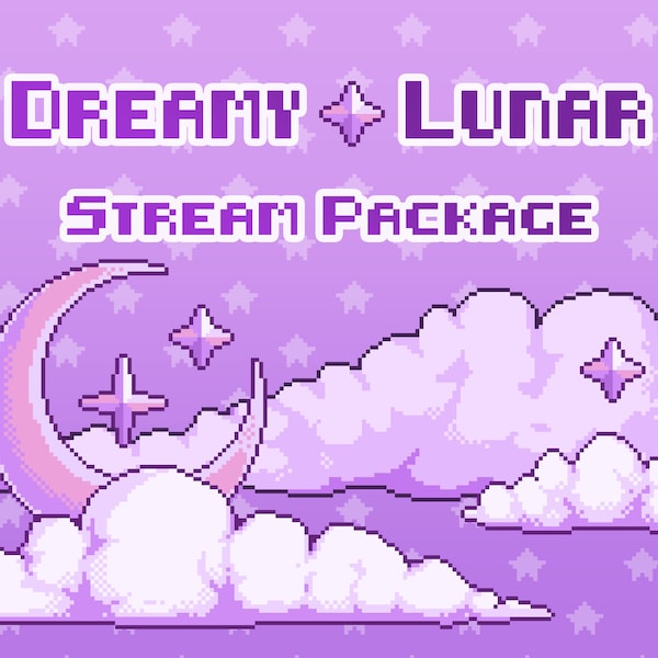 Pixel Stream Package: Dreamy Lunar Theme, Twitch Streamer Assets, Channel Decoration