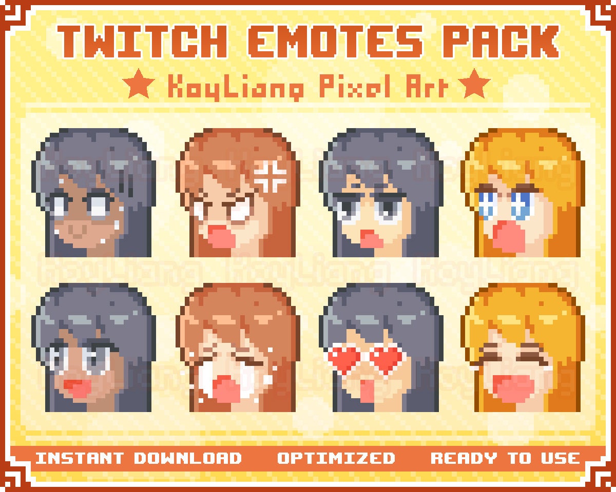 Twitch Girl Emotes in Cute Pixel Art Style for Streamer - Etsy