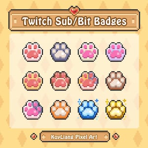 Kitty Paw Sub Badges, Cute Cat and Dog Footprint, Pixel Style Twitch Bit Badges