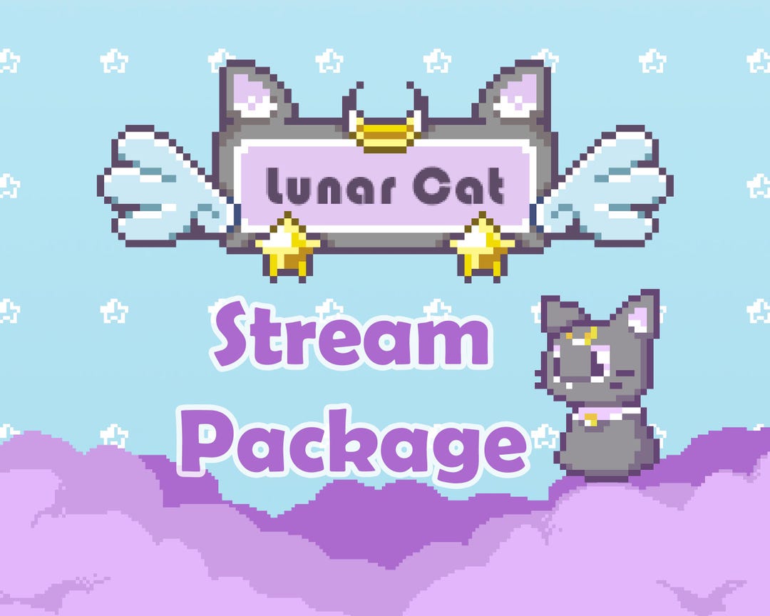 Lunar Cat Stream Package: Pixel Twitch Overlays, Panels, Alerts ...