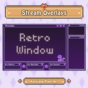 Twitch Overlays Bundle - Dark Windows Theme, Streaming Layout Assets, Retro Pixel Art