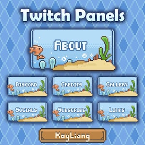 Blue Ocean Twitch Panels: 8Bit Pixel Art, Stream Channel Text
