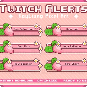 Twitch Alerts Package - Adorable Pop Up Notifications for Twitch Streamers, Pink Strawberry