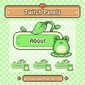 Frog Panels for Twitch Channel Set Up, Cute Pixel Art Stream Buttons, Green Streaming Profile Title Pack