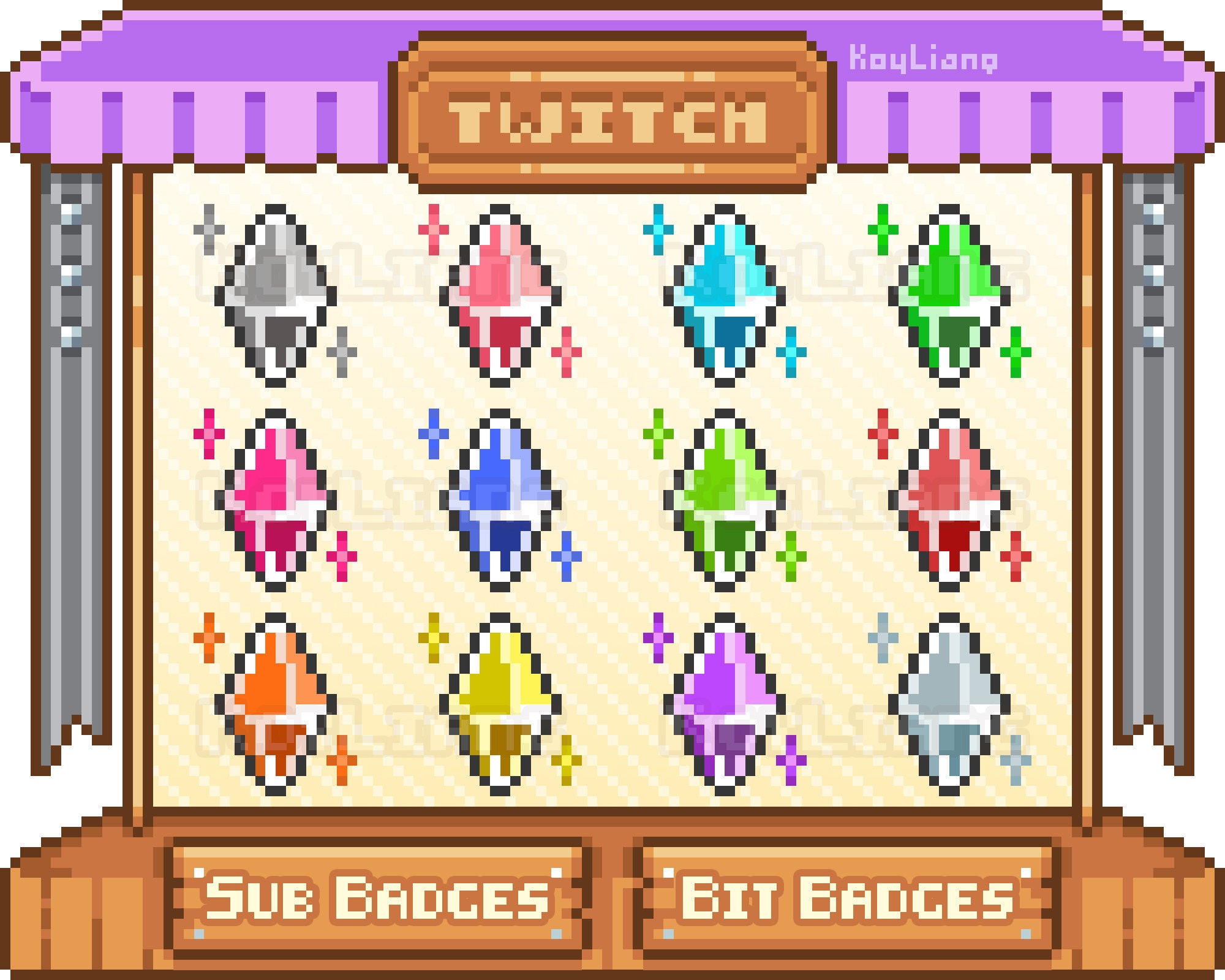 PIXEL Diamonds / Crystal Twitch Sub Badges and Discord Emotes 