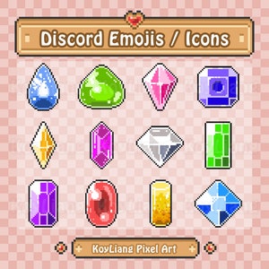 Crystal Emojis and Stickers in Pixel Art Style for Discord Server - Shining Gemstones Emotes, Role Icons Package
