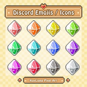 Crystal Stickers for Discord Server, Pixel Style Role Icons and Emojis, Shining Gemstone Emotes Pack