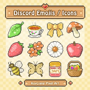 Cottage Core Aesthetic Discord Aufkleber - Niedliche Pixel Emojis und Rollen-Icons - Discord Emotes Paket Download