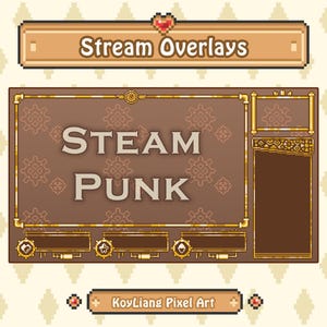 Steampunk Twitch Overlays Package - Streaming Screen Decoration, Retro Pixel Art Style, Stream Layout Customization