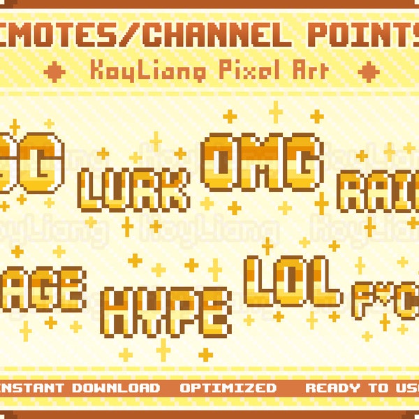 Twitch Text Emotes in Pixel Style for Stream Cheering, Shining Words to Reward Subscriber and Donator