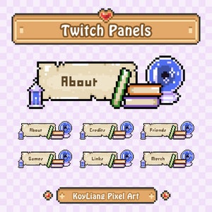 Pixel Twitch Panels Bundle - Witchy Design Stream Graphics, Cute Streamer Assets