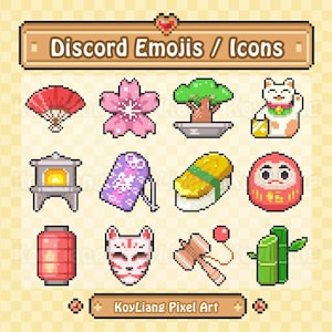 Cute Discord Emoji featuring Japanese Items in Pixel Art Style, Japan Role Icons and Stickers