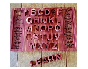 Wooden Alphabet Puzzle, Bilingual, Bilingual Learning, Spanish Toy, Children's Alphabet Board, Children's Puzzle, Wooden Alphabet, Cedar Toy