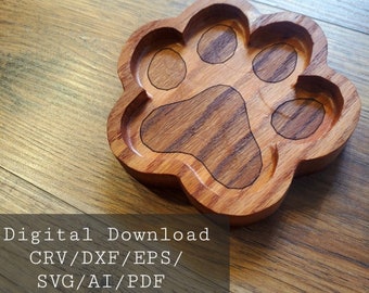 Paw Print, Tray, CNC File, CRV,DXF,AiPdf,Eps,Svg, Digital Download, Vcarve, paw print svg, pawprint svg, Pawprint Tray, Tray Cnc, pet svg