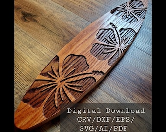 Surfboard, Hibiscus, CNC File, CRV,DXF,Ai,Pdf,Eps,Svg, Digital Download, Surfboard svg, Hibiscus svg, Flower svg, Wall Art, Sign, Ocean Svg