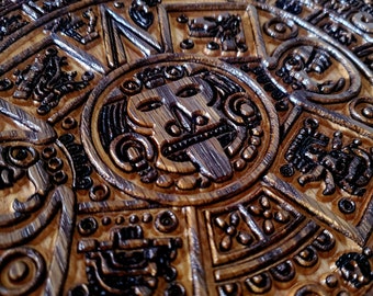 Aztec Calendar, Oak, Carved Aztec Calendar, Aztec, Mayan, Mexico, Mexico Art, Mexican Decor, Aztec Decor, Calendar, Wall Art, Mexican Sign