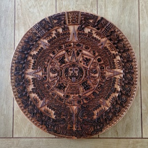 Aztec Calendar, Oak, Carved Aztec Calendar, Aztec, Mayan, Mexico, Mexico Art, Mexican Decor, Aztec Decor, Calendar, Wall Art, Mexican Sign