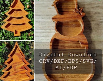 Pacote de Natal, Arquivo CNC, CRV, DXF, Ai, PDF, Eps, SVG, Download Digital, Vcarve, Árvore de Natal, SVG de Natal, Charcutaria CNC, Bandeja de Natal