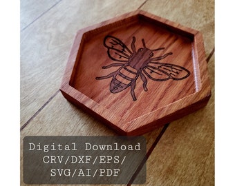 Bee Tray, CNC File, CRV,DxF,Ai,Pdf,Eps,Svg, Tray Cnc, Cnc File, Bee, Cnc Router, Digital Download, Vcarve, Cnc, Svg,Bee Svg, Catchall, Tray