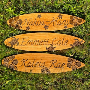 Custom Sign, Name,  Surfboard, Wall Art, Hibiscus, Name sign, surf, ocean, Beach, nursery, Boho decor, home decor, sign, Surfboard Sign, sea