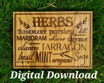 Herbs Svg, CNC File, Herbs, Herbs Sign, Laser Engrave, Kitchen Svg, CRV/DXF/Ai/Pdf/Eps/Svg, Digital Download, Vcarve, Cnc, Digital File, Svg