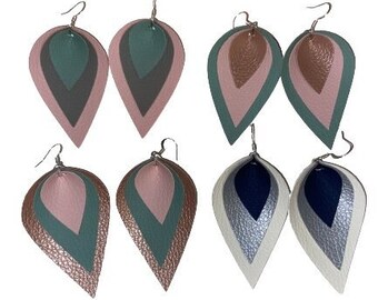 Vegan Leather Colorful Folded Drop Earrings * Faux Leather Earrings * Lightweight Earrings * Layered Earrings * Leaf Earrings