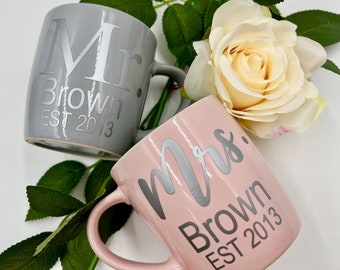 Personalised Mr and Mrs Mugs | His and Her Mugs | Couple Mugs | Wedding Gift | Engagement Gift | Newlyweds | Personalised Mug | Valentines