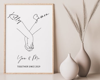 Couples Love Hand Print | Together Forever | Line Art Drawing|  Valentines Day Print | Couple Print | Wall Décor Gift | Couple Prints