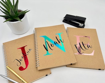 Personalised A5 Kraft Notebook: Initial & Name, Spiral Bound