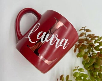 Tazza in vetro nero da te / latte personalizzata con iniziale e nome