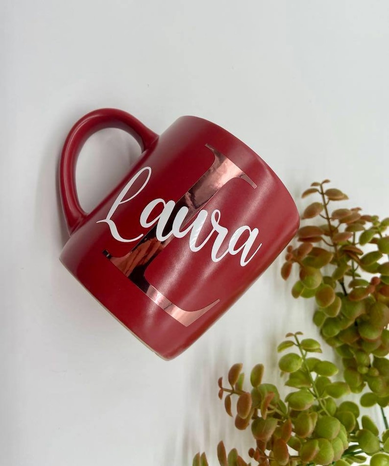 Personalised Mug Initial and Name Mug Custom Name Personalised Gift Coffee Mug Custom Mugs Initial Mugs Birthday Wedding Red