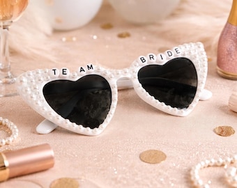 Team Bride Pearl Heart Sunglasses, Hen Party Accessories, Bride Squad Glasses, Hen Do Sunglasses, Hen Do Party Favours, Wedding Outfit