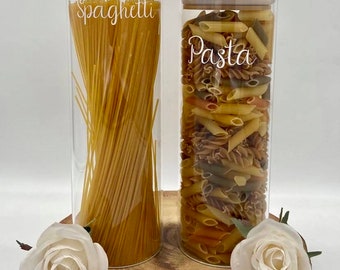 Personalisierte Bambus Aufbewahrungsglas Glas Luftdichter Deckel Küche Speisekammer Essen Mehl Pasta Reis Spaghetti Zucker Salz Mrs Hinch Organisation