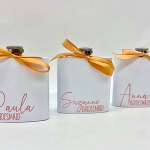 Personalised 6oz Stainless Steel White Gloss Hip Flask, Wedding, Bridesmaid, Hen Party, Maid of Honour, 18th Birthday,