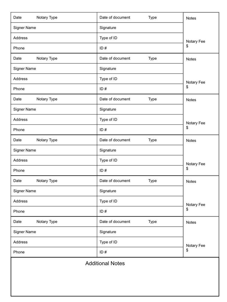 Notary Public Logbook Journal Ready To Upload 8.5 X 11 Etsy