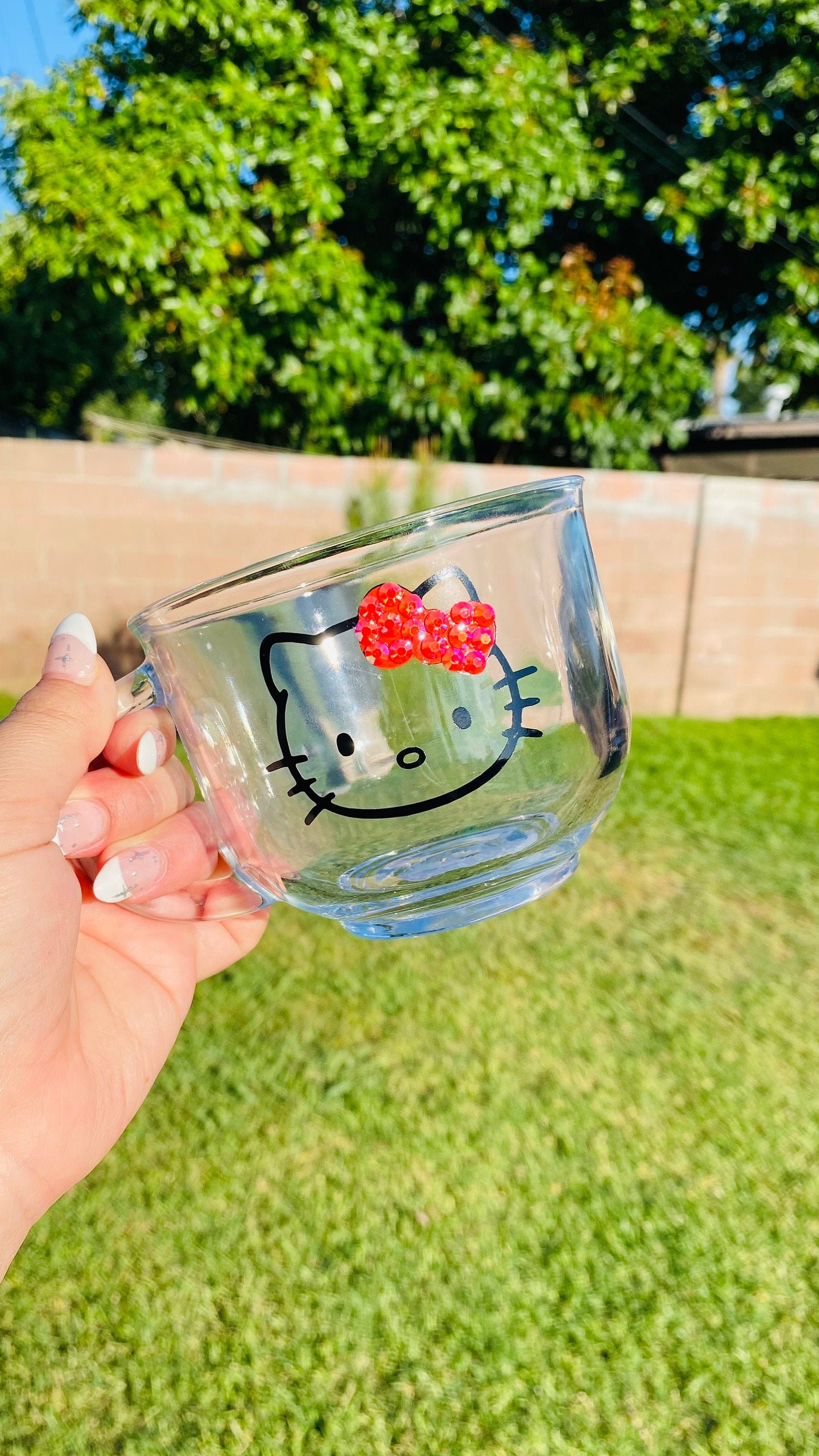 Hello Kitty Glass Coffee Mug. 18oz Glass Cup. Rhinestone Hello Etsy